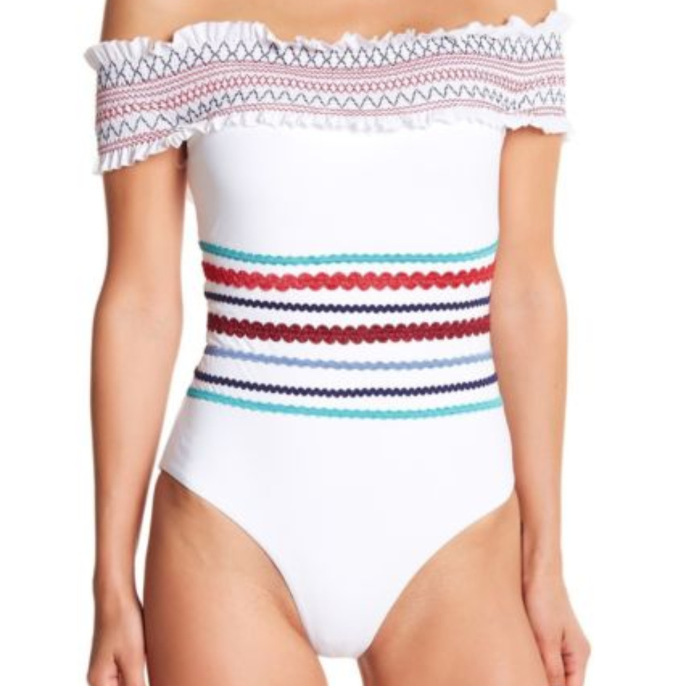 Red Carter NWT Smocked Off The Shoulder Swimsuit
